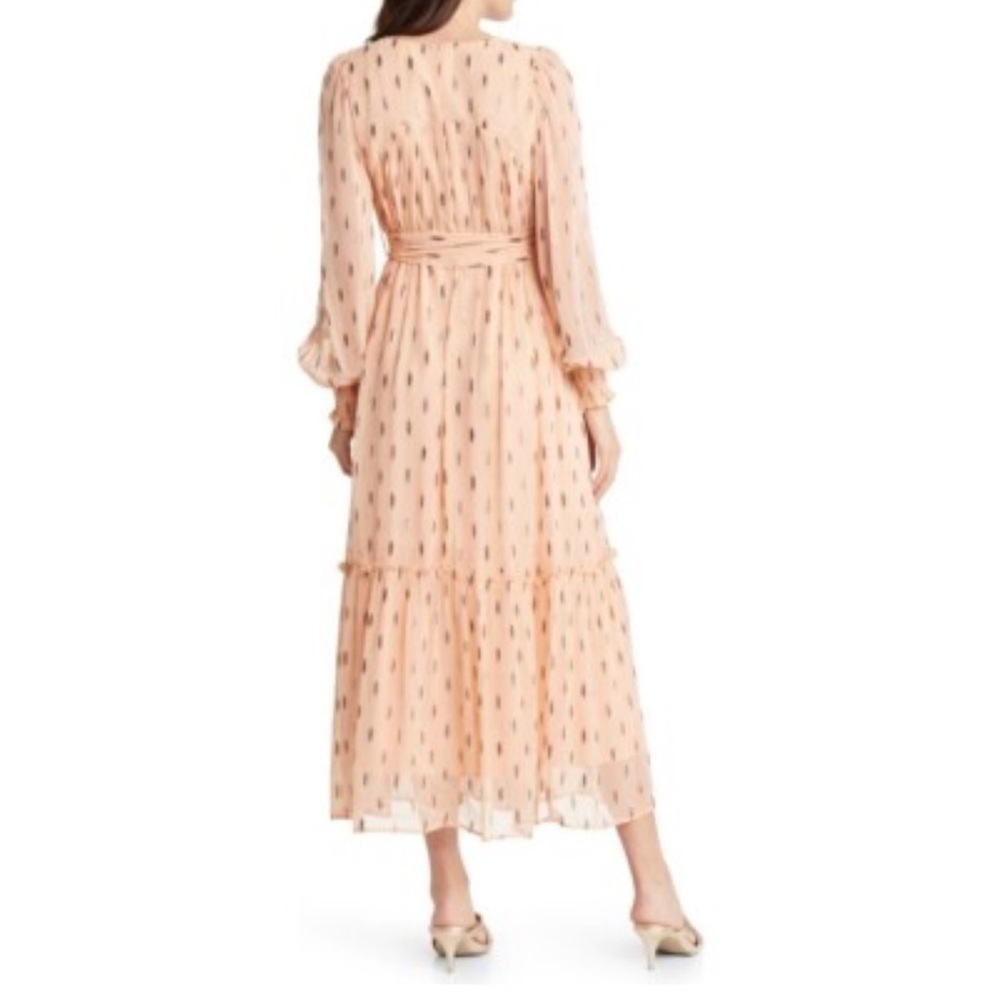 CIEBON Eryn Blush Metallic Print Tie Waist Long Sleeve Maxi Dress Sz S Cottage - Picture 2 of 12